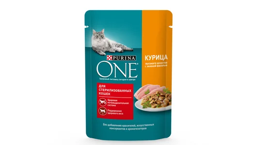 Корм влажный Purina one для стерилизованных кошек с курицей и зеленой фасолью 75 г