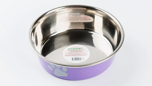 Миска для домашних животных Лапки металлическая фиолетовая Homepet, 900 мл