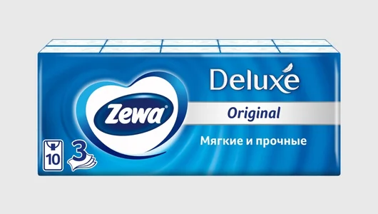 Бумажные платочки носовые Zewa Deluxe 3-слойные уп/10 шт