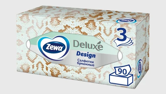 Салфетки бумажные Косметические Zewa Deluxe Дизайн 3-слойные 90 шт