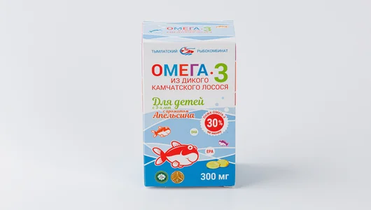 Омега-3 из дикого камчатского лосося для детей со вкусом апельсина, 300 мг, 84 кап.